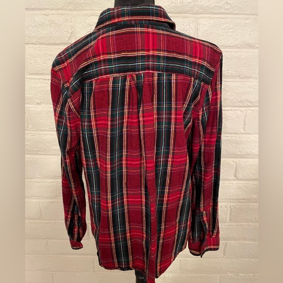 Red Green and Gold Plaid Button Down Long Sleeved Blouse, Sz XL - Picture 2 of 6